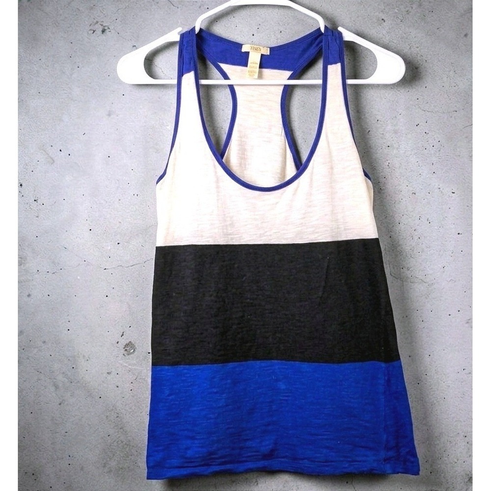 Vixen Tank Top Large Color Block Navy Blue Black White Racerback Athletic Y2K